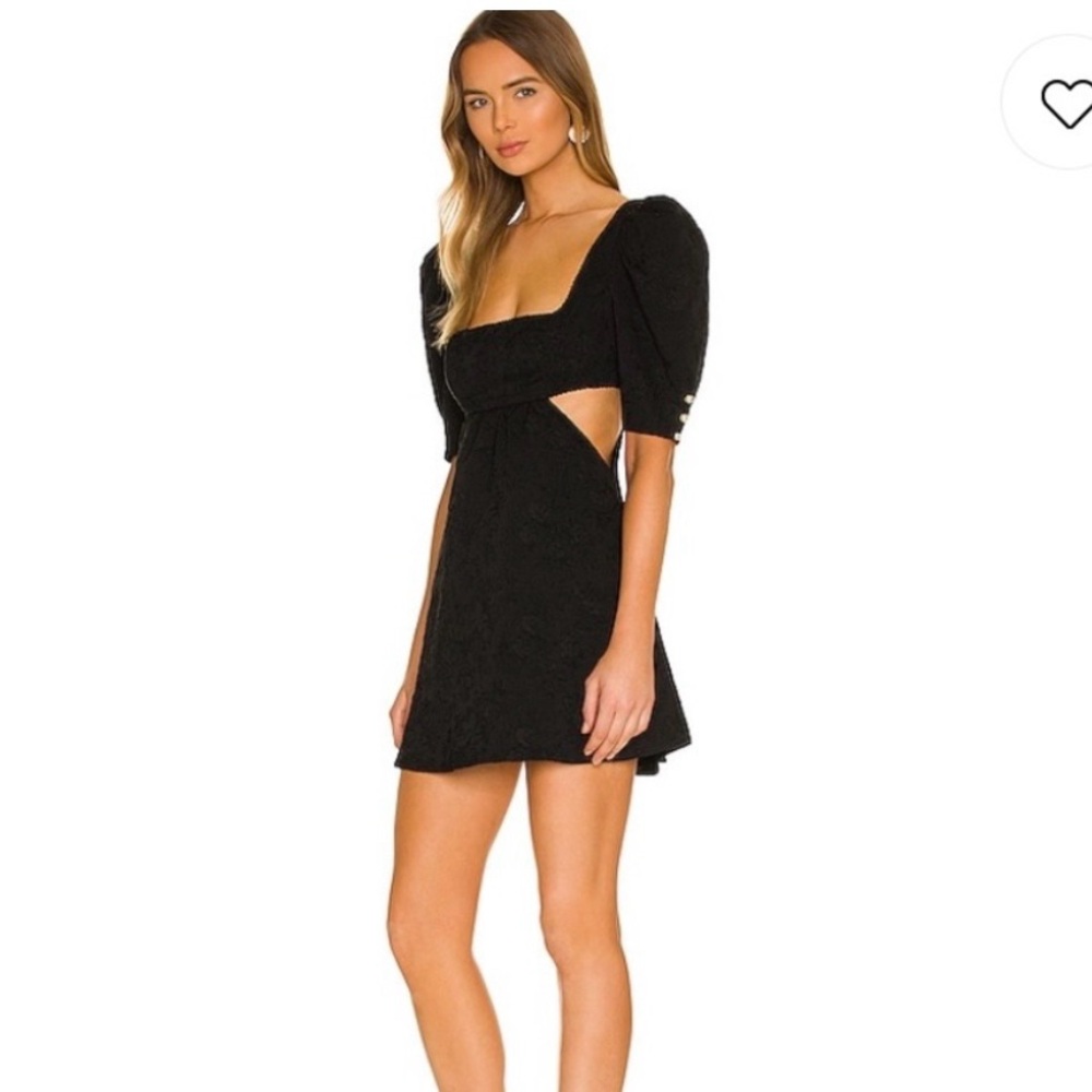 REVOLVE Majorelle Mini Dress Black Cutout Puff Sleeve Pearl Buttons Medium LBD